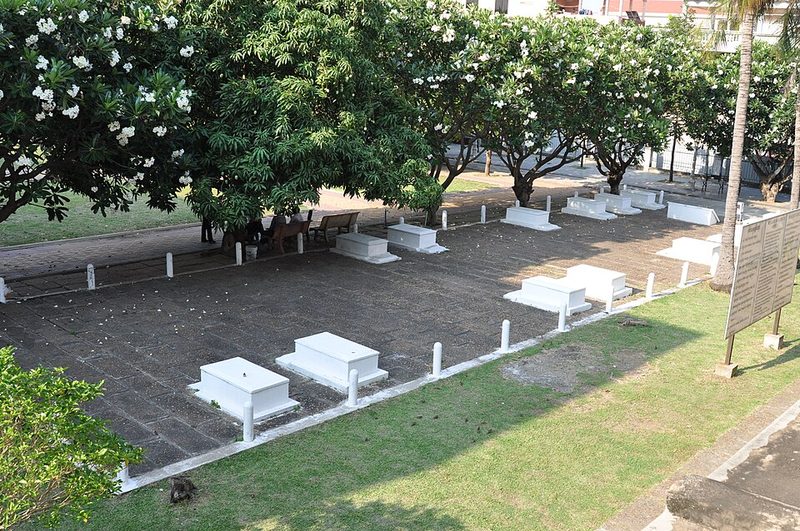 Memorial graves of the last 14 victims at Tuol Sleng (S-21), Phnom Penh